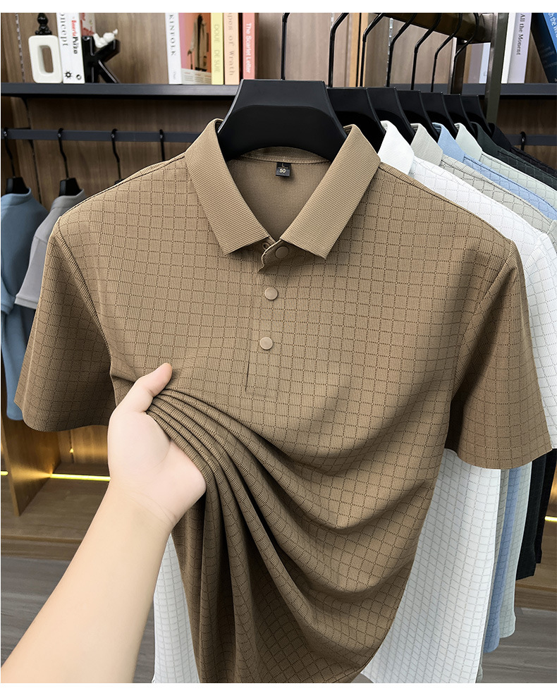 Media y tercera edad hombre sin marcas camiseta manga corta casual fashion solapa manga media top plaid polo daddy summer pic 17