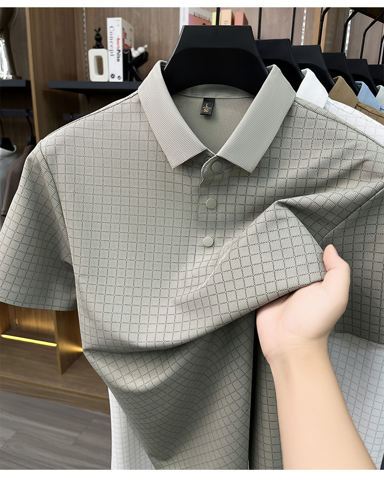 Media y tercera edad hombre sin marcas camiseta manga corta casual fashion solapa manga media top plaid polo daddy summer pic 22