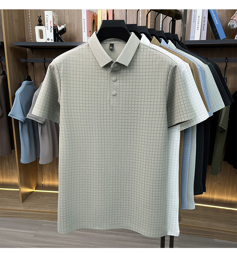Media y tercera edad hombre sin marcas camiseta manga corta casual fashion solapa manga media top plaid polo daddy summer pic 21