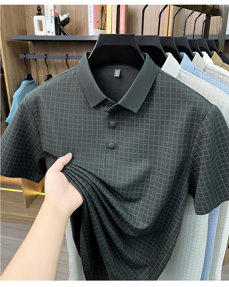 Media y tercera edad hombre sin marcas camiseta manga corta casual fashion solapa manga media top plaid polo daddy summer pic 32
