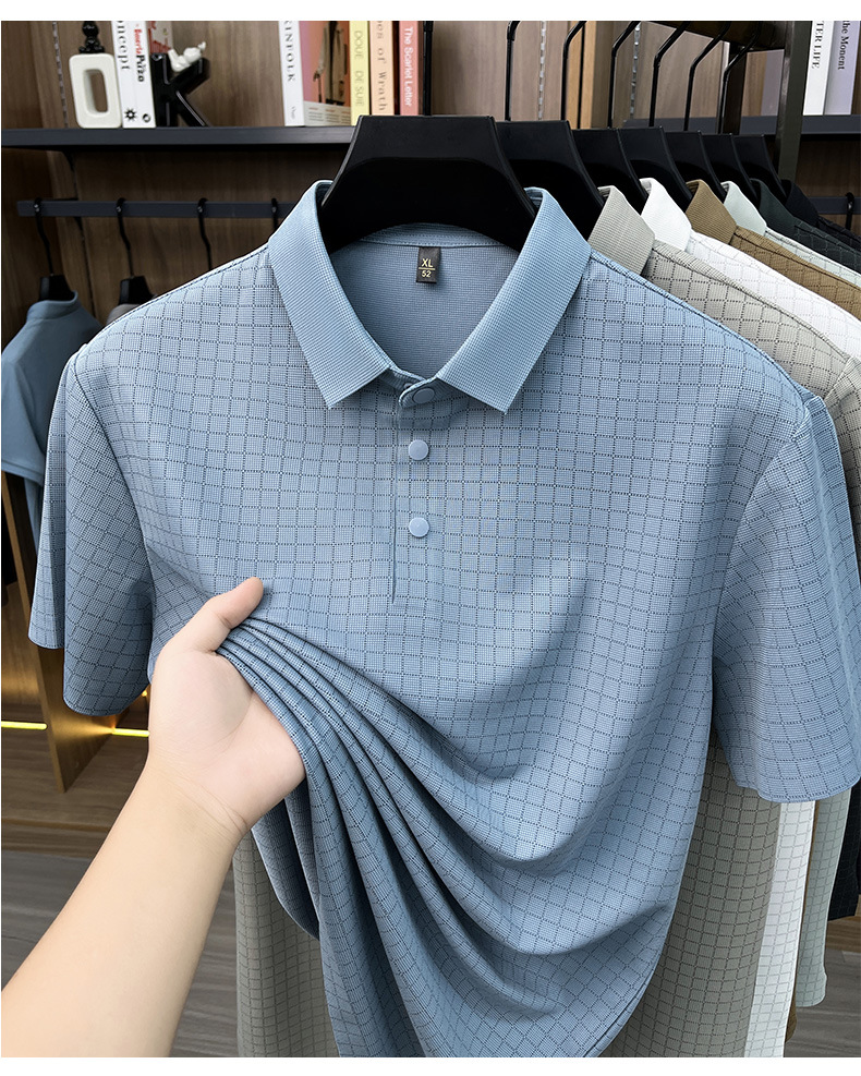 Media y tercera edad hombre sin marcas camiseta manga corta casual fashion solapa manga media top plaid polo daddy summer pic 26