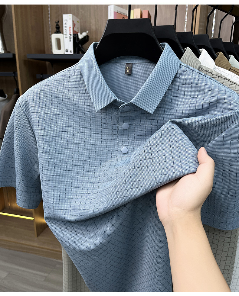 Media y tercera edad hombre sin marcas camiseta manga corta casual fashion solapa manga media top plaid polo daddy summer pic 25
