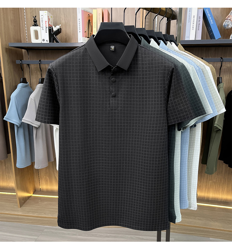Media y tercera edad hombre sin marcas camiseta manga corta casual fashion solapa manga media top plaid polo daddy summer pic 33