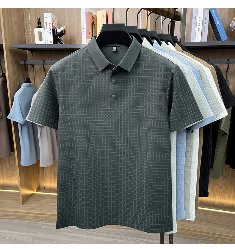 Media y tercera edad hombre sin marcas camiseta manga corta casual fashion solapa manga media top plaid polo daddy summer pic 30