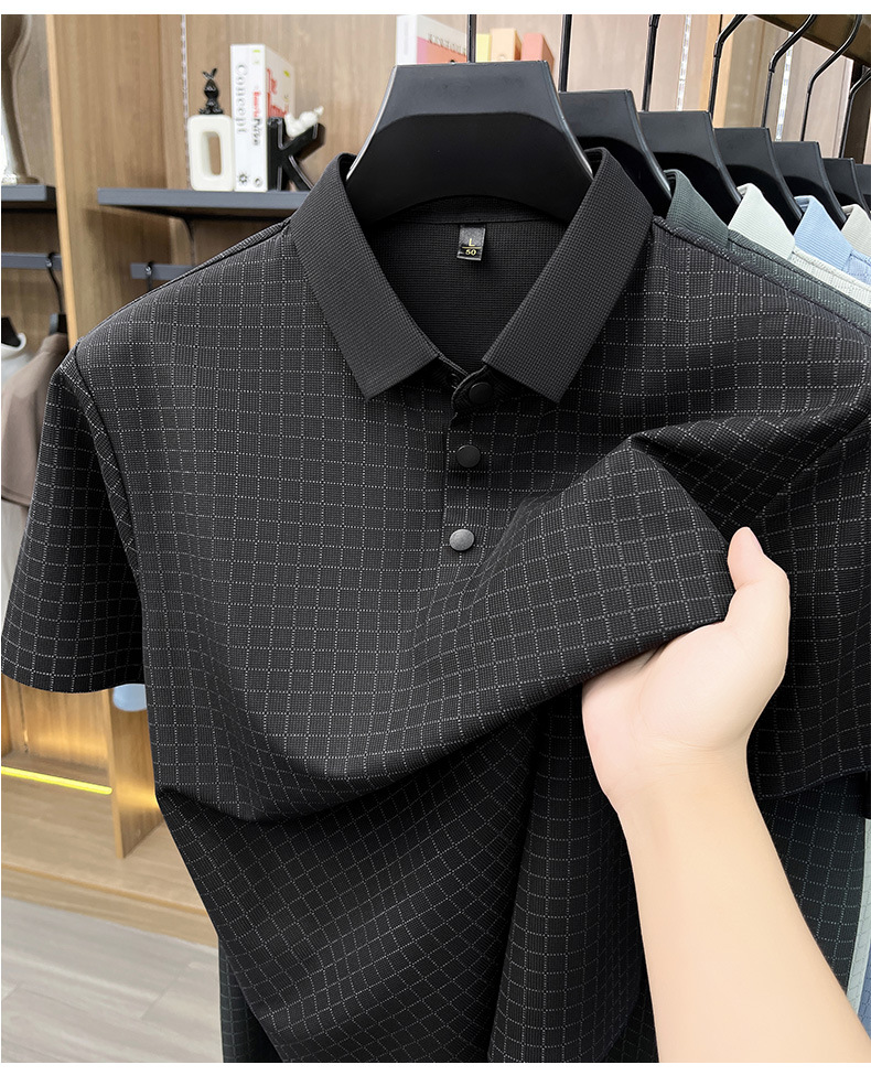 Media y tercera edad hombre sin marcas camiseta manga corta casual fashion solapa manga media top plaid polo daddy summer pic 34