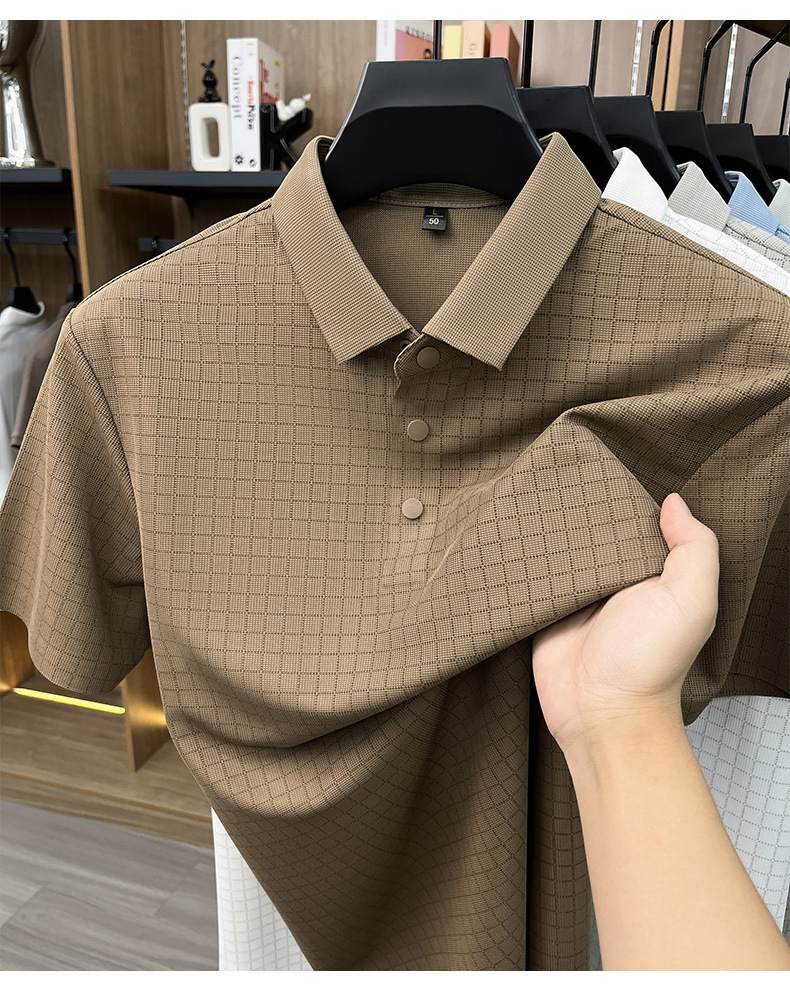 Media y tercera edad hombre sin marcas camiseta manga corta casual fashion solapa manga media top plaid polo daddy summer pic 16