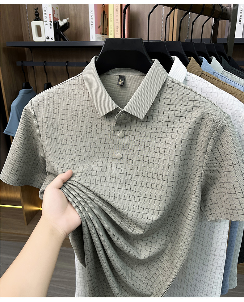 Media y tercera edad hombre sin marcas camiseta manga corta casual fashion solapa manga media top plaid polo daddy summer pic 23