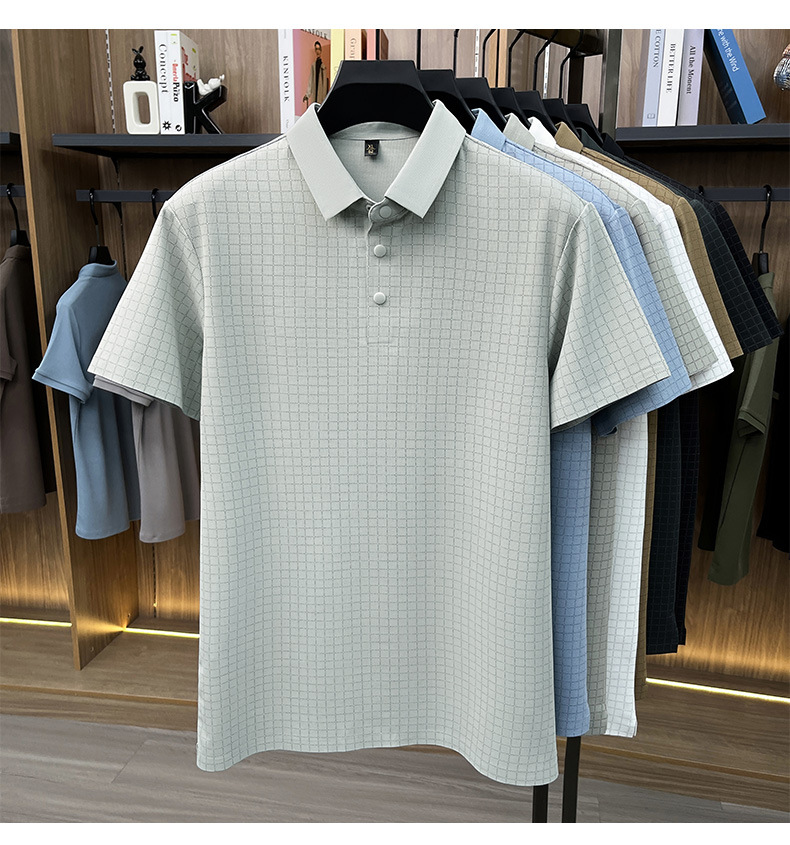 Media y tercera edad hombre sin marcas camiseta manga corta casual fashion solapa manga media top plaid polo daddy summer pic 27