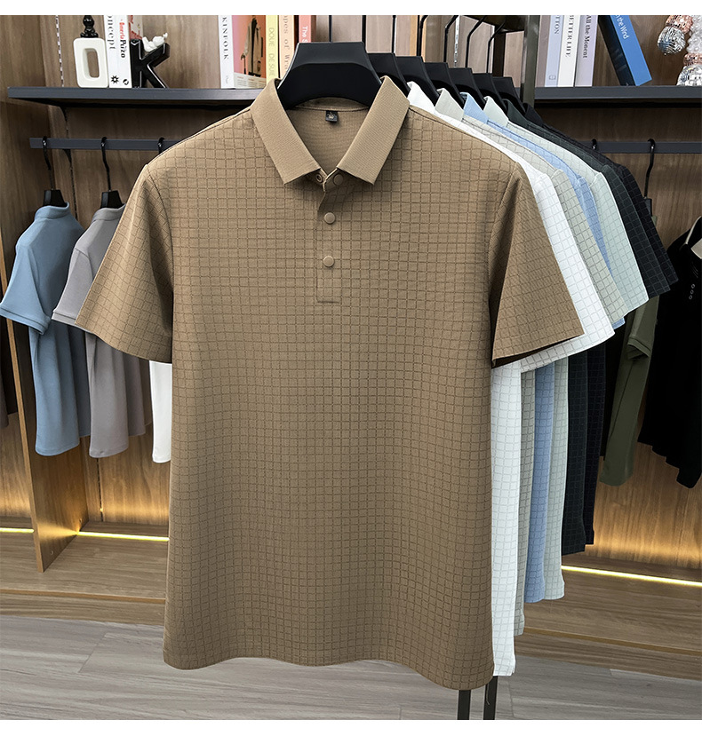 Media y tercera edad hombre sin marcas camiseta manga corta casual fashion solapa manga media top plaid polo daddy summer pic 14