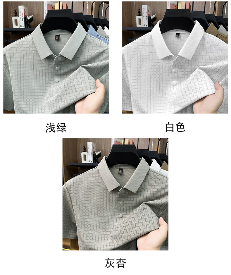 Media y tercera edad hombre sin marcas camiseta manga corta casual fashion solapa manga media top plaid polo daddy summer pic 9