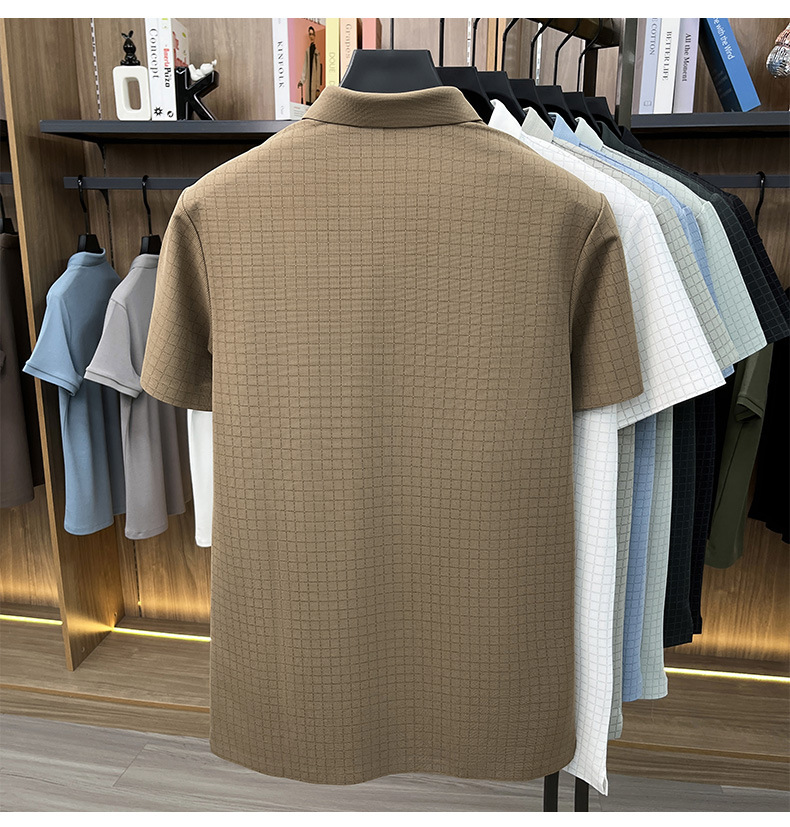 Media y tercera edad hombre sin marcas camiseta manga corta casual fashion solapa manga media top plaid polo daddy summer pic 15