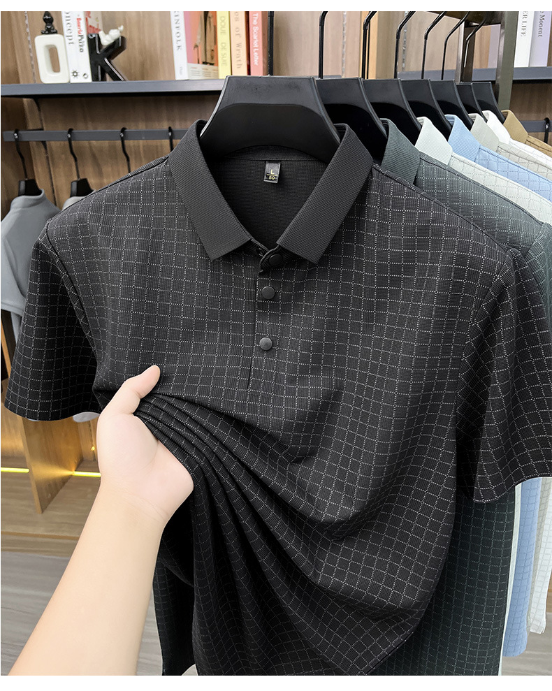 Media y tercera edad hombre sin marcas camiseta manga corta casual fashion solapa manga media top plaid polo daddy summer pic 35
