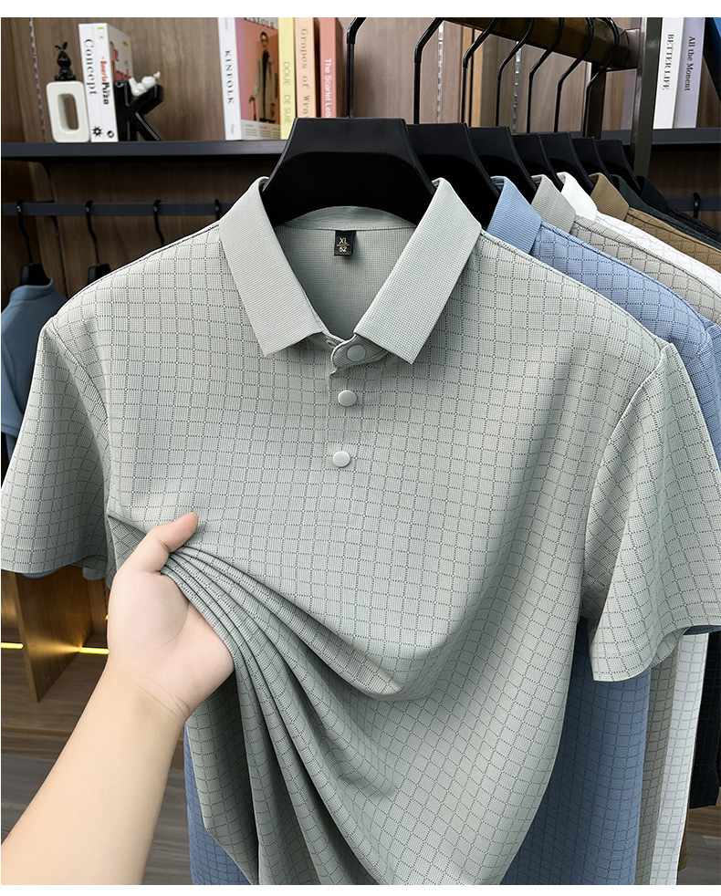 Media y tercera edad hombre sin marcas camiseta manga corta casual fashion solapa manga media top plaid polo daddy summer pic 29