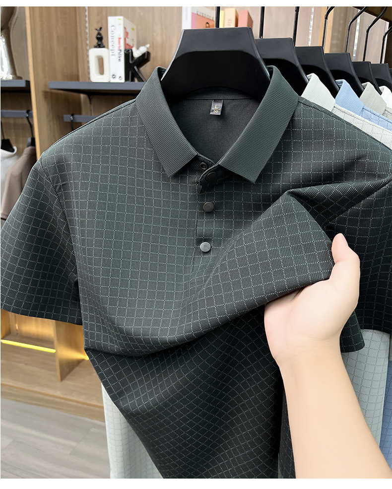 Media y tercera edad hombre sin marcas camiseta manga corta casual fashion solapa manga media top plaid polo daddy summer pic 31