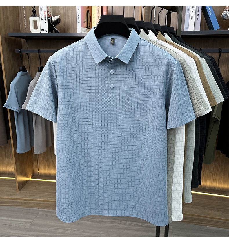 Media y tercera edad hombre sin marcas camiseta manga corta casual fashion solapa manga media top plaid polo daddy summer pic 24