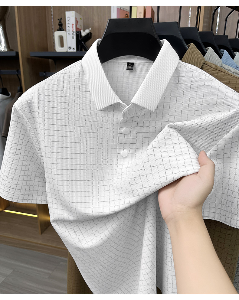 Media y tercera edad hombre sin marcas camiseta manga corta casual fashion solapa manga media top plaid polo daddy summer pic 19