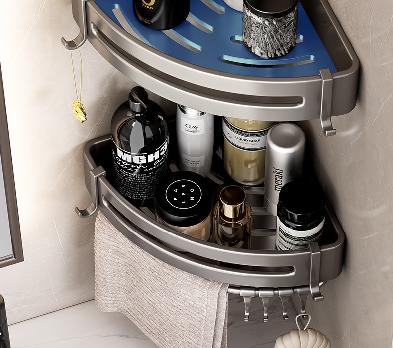 厂家供应枪灰浴室置物架 三角置物架 卫生间转角免打孔壁挂收纳架详情12
