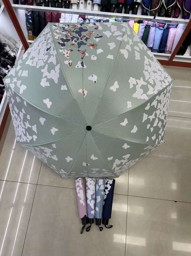 New water-blooming butterfly umbrella, 10-bone hand-opening folding umbrella for girls, black rubber all-weather sunshade pic 2
