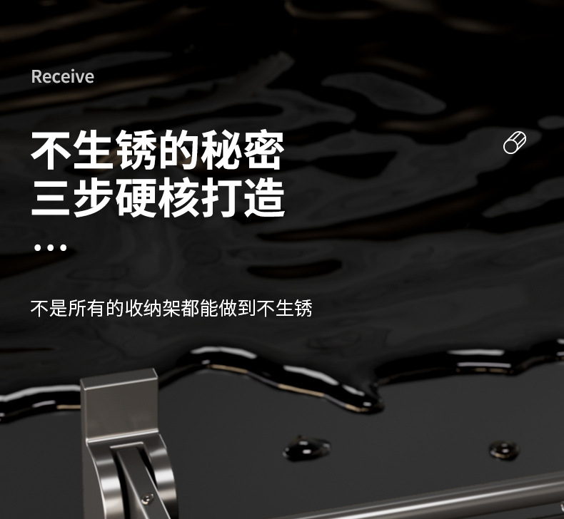 枪灰毛巾架卫生间免打孔浴巾置物架浴室厕所壁挂式太空铝收纳挂杆详情3