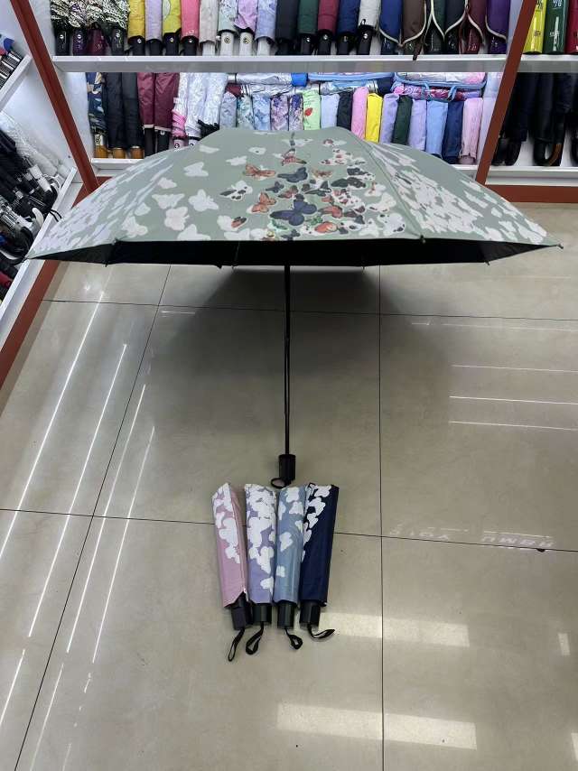 New water-blooming butterfly umbrella, 10-bone hand-opening folding umbrella for girls, black rubber all-weather sunshade pic 1