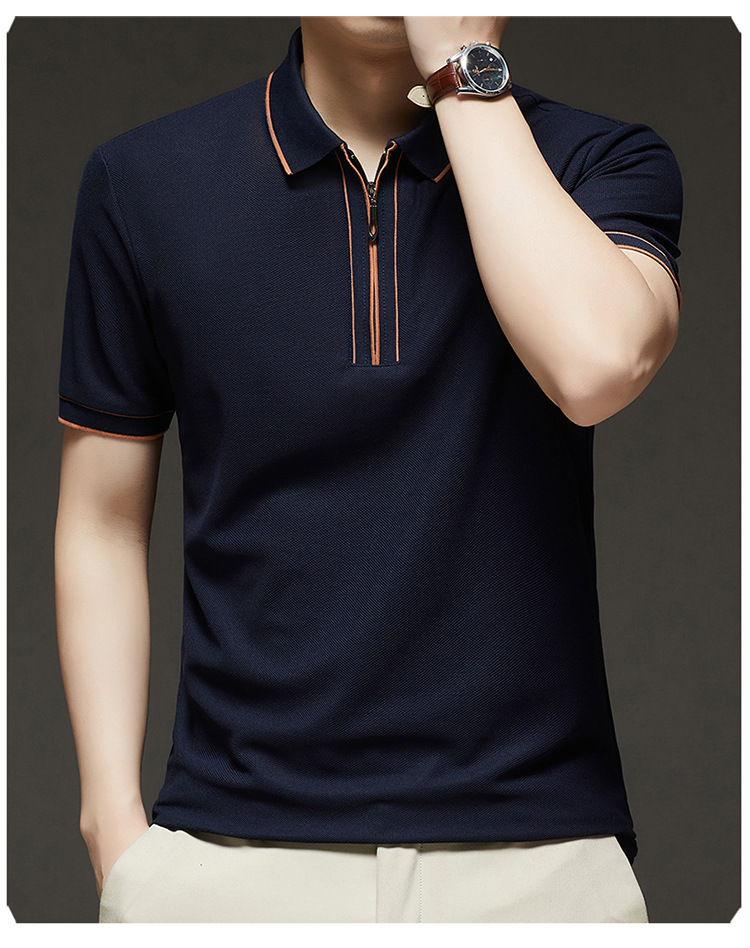 Hombre media cremallera manga corta camiseta verano 2025 nuevo hombre joven negocios casual simple transpirable sensación fresca camiseta pic 27