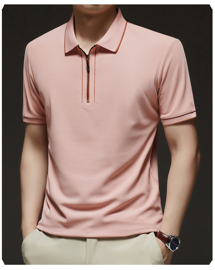 Hombre media cremallera manga corta camiseta verano 2025 nuevo hombre joven negocios casual simple transpirable sensación fresca camiseta pic 20