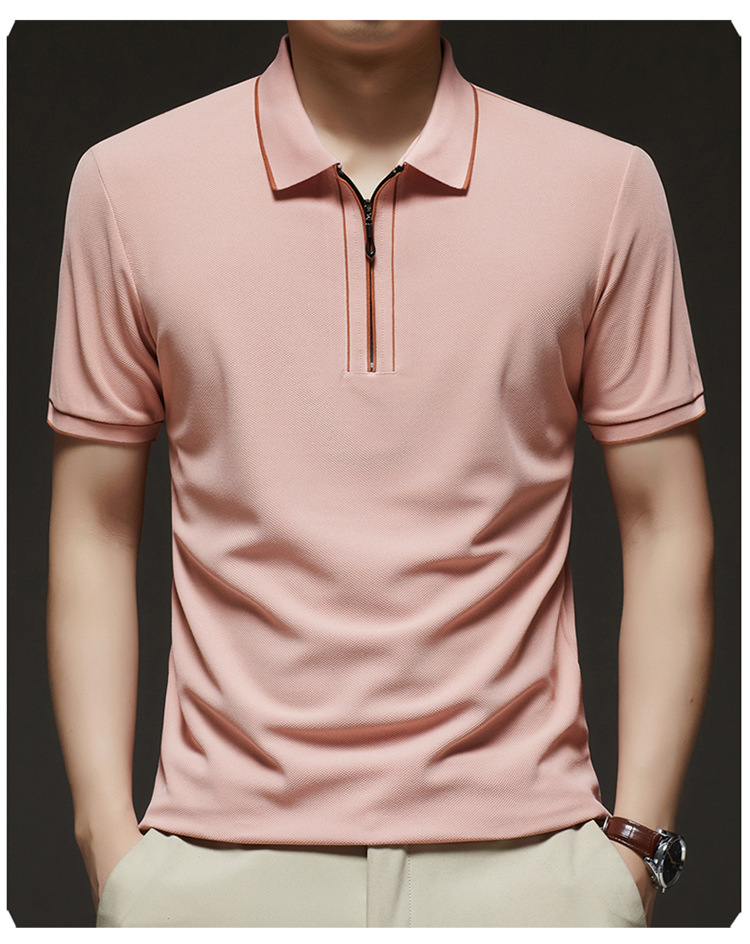 Hombre media cremallera manga corta camiseta verano 2025 nuevo hombre joven negocios casual simple transpirable sensación fresca camiseta pic 19