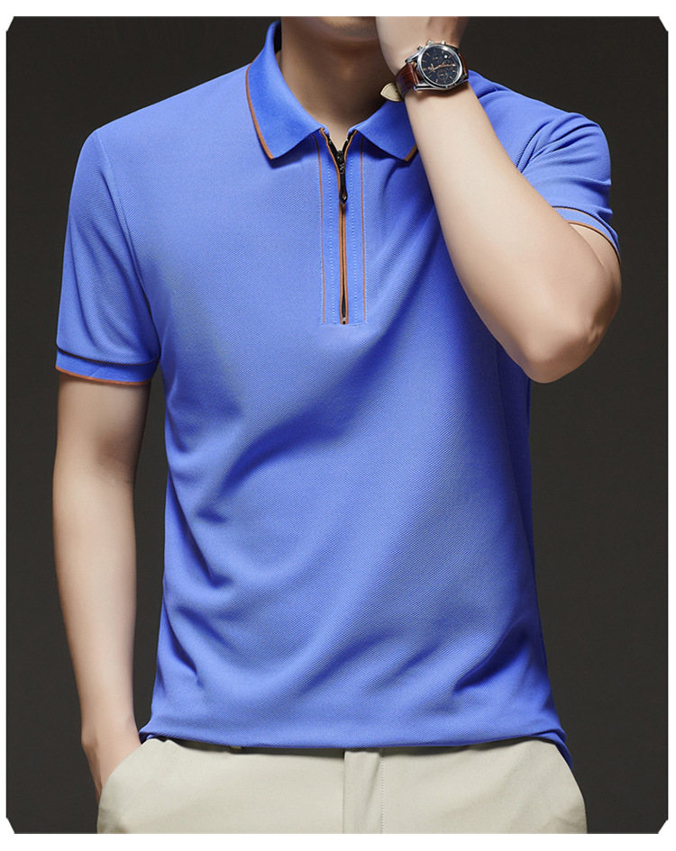 Hombre media cremallera manga corta camiseta verano 2025 nuevo hombre joven negocios casual simple transpirable sensación fresca camiseta pic 9