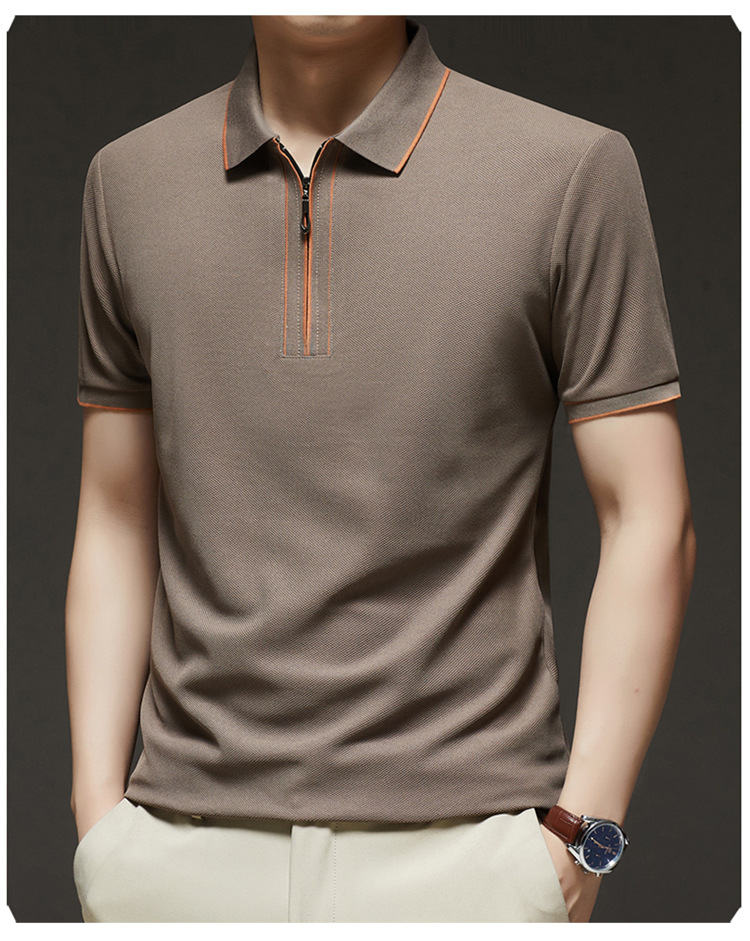 Hombre media cremallera manga corta camiseta verano 2025 nuevo hombre joven negocios casual simple transpirable sensación fresca camiseta pic 11