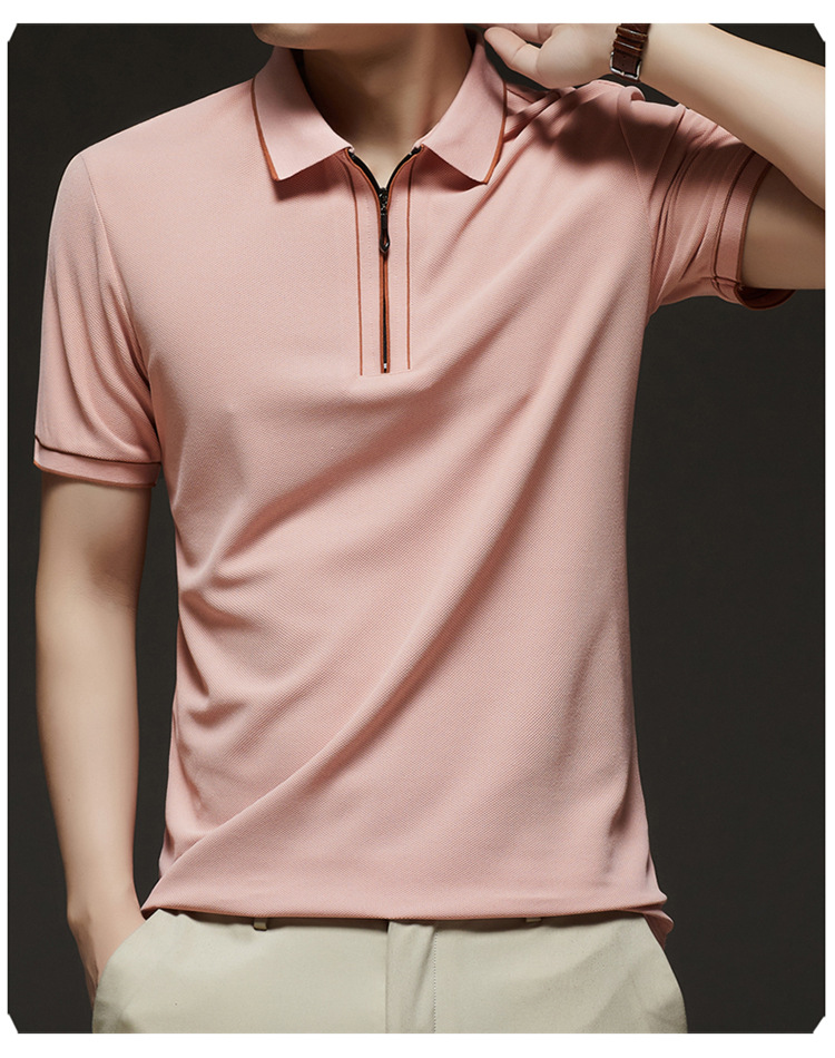 Hombre media cremallera manga corta camiseta verano 2025 nuevo hombre joven negocios casual simple transpirable sensación fresca camiseta pic 21