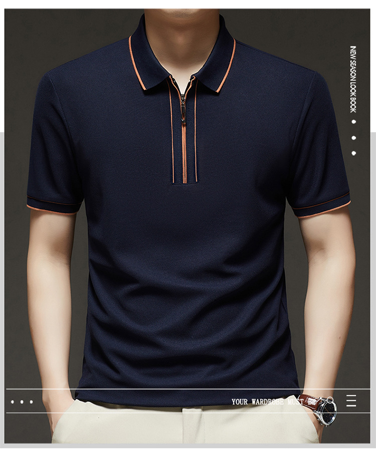 Hombre media cremallera manga corta camiseta verano 2025 nuevo hombre joven negocios casual simple transpirable sensación fresca camiseta pic 1