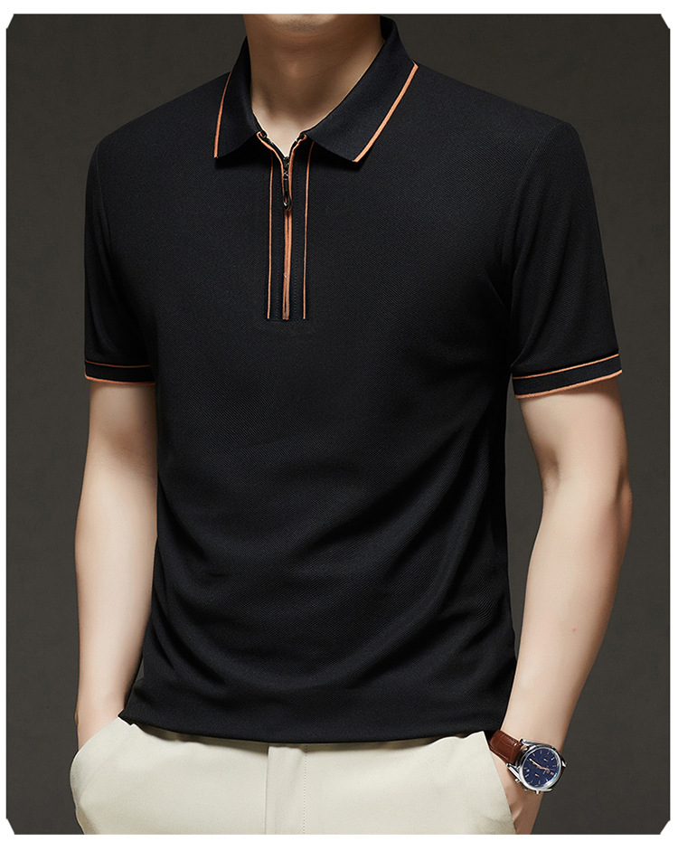 Hombre media cremallera manga corta camiseta verano 2025 nuevo hombre joven negocios casual simple transpirable sensación fresca camiseta pic 14