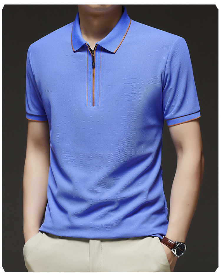 Hombre media cremallera manga corta camiseta verano 2025 nuevo hombre joven negocios casual simple transpirable sensación fresca camiseta pic 8