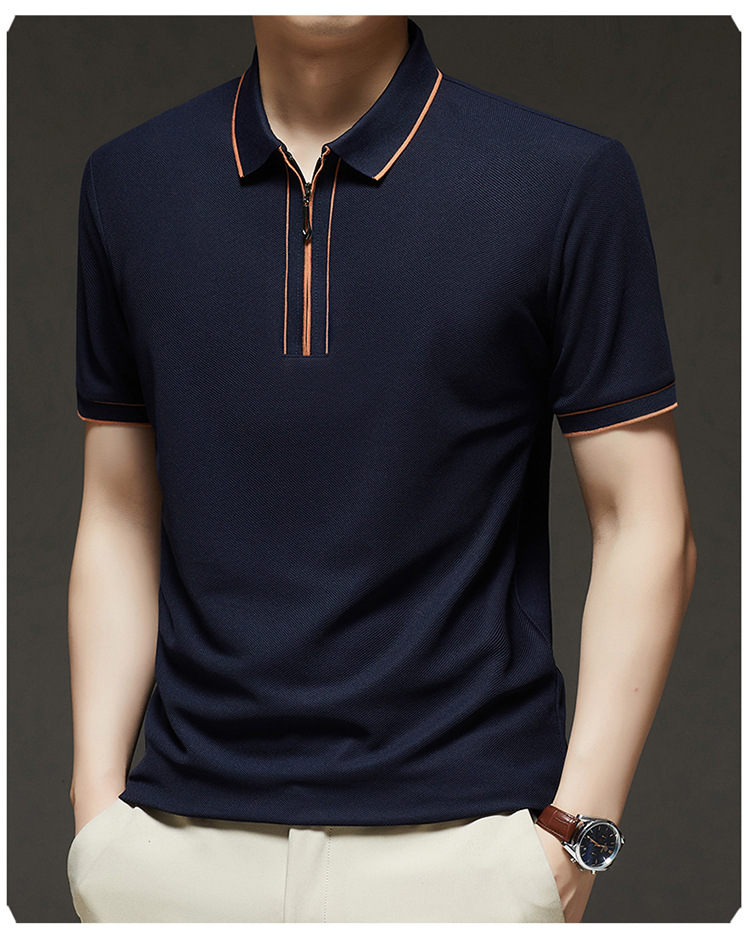 Hombre media cremallera manga corta camiseta verano 2025 nuevo hombre joven negocios casual simple transpirable sensación fresca camiseta pic 26