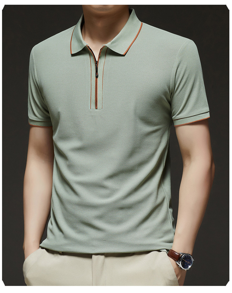 Hombre media cremallera manga corta camiseta verano 2025 nuevo hombre joven negocios casual simple transpirable sensación fresca camiseta pic 17