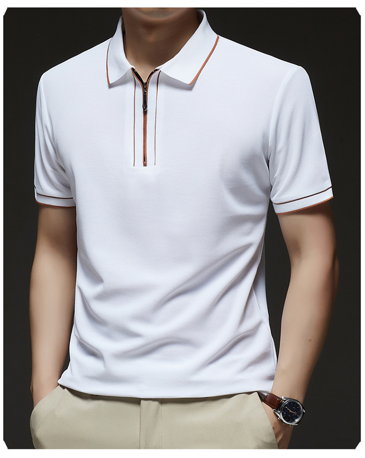 Hombre media cremallera manga corta camiseta verano 2025 nuevo hombre joven negocios casual simple transpirable sensación fresca camiseta pic 23