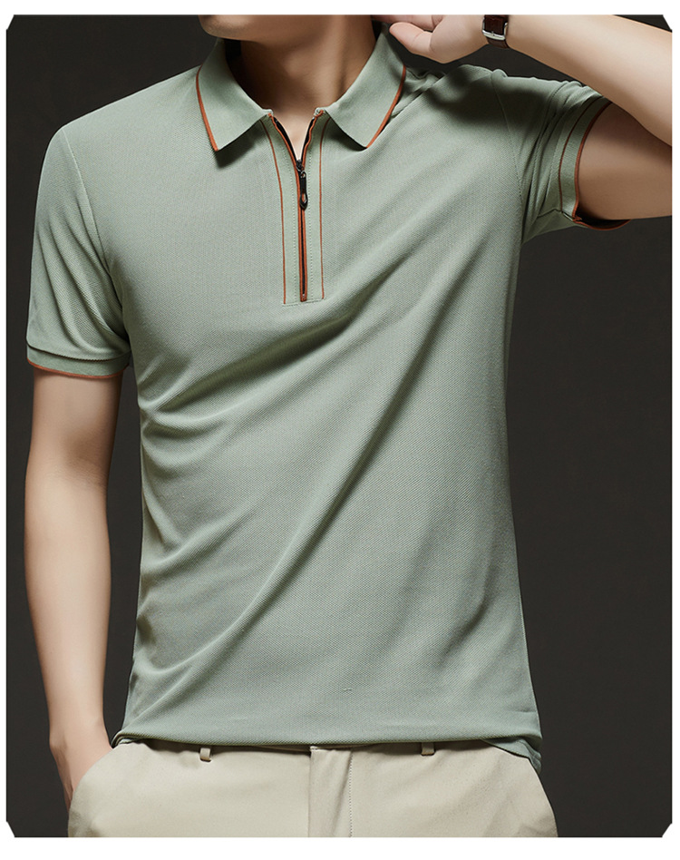 Hombre media cremallera manga corta camiseta verano 2025 nuevo hombre joven negocios casual simple transpirable sensación fresca camiseta pic 18