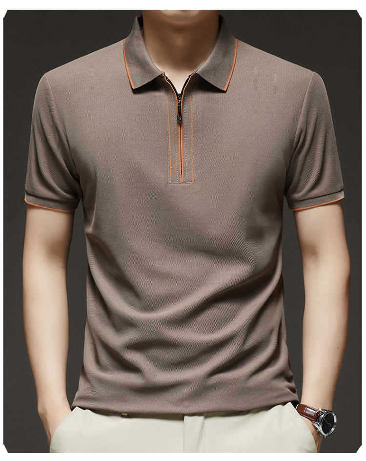 Hombre media cremallera manga corta camiseta verano 2025 nuevo hombre joven negocios casual simple transpirable sensación fresca camiseta pic 10