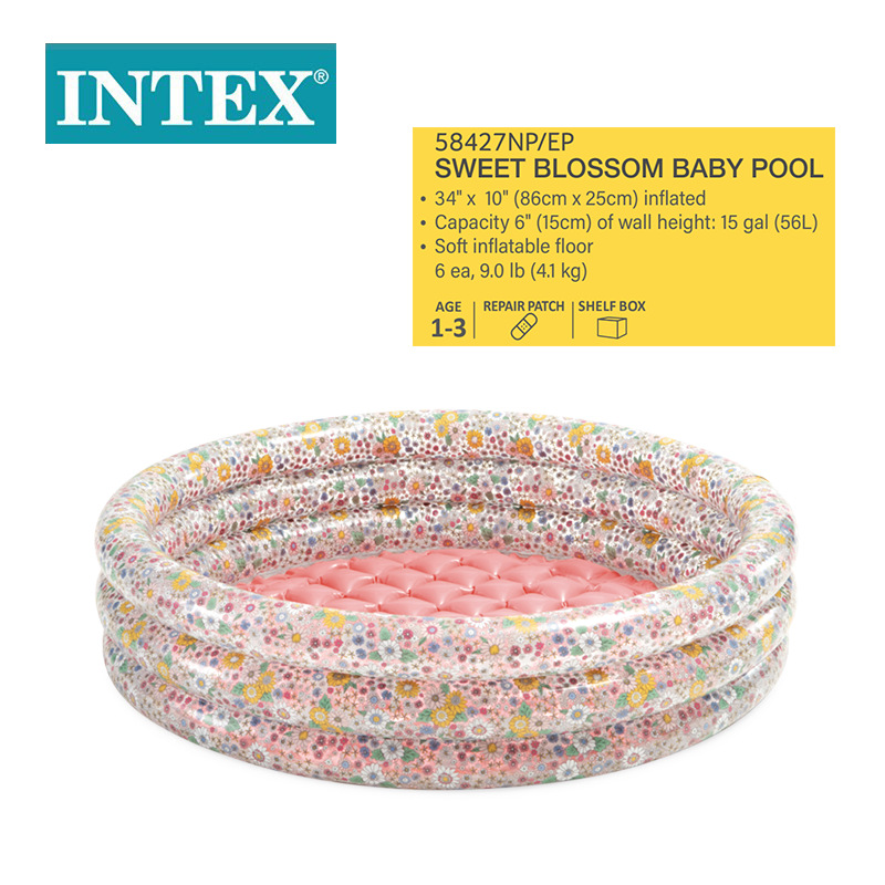 INTEX58427 New Champagne chrysanthemum soft-bottom baby water pool, inflatable water pool, baby play pool with bubble bottom pic 1