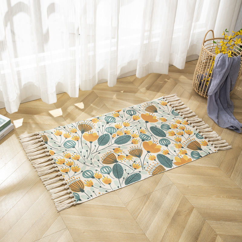 Nordic coffee table, cotton thread woven tassel floor mat, simple bedroom carpet, bedside blanket, living room bay window mat, office pic 29
