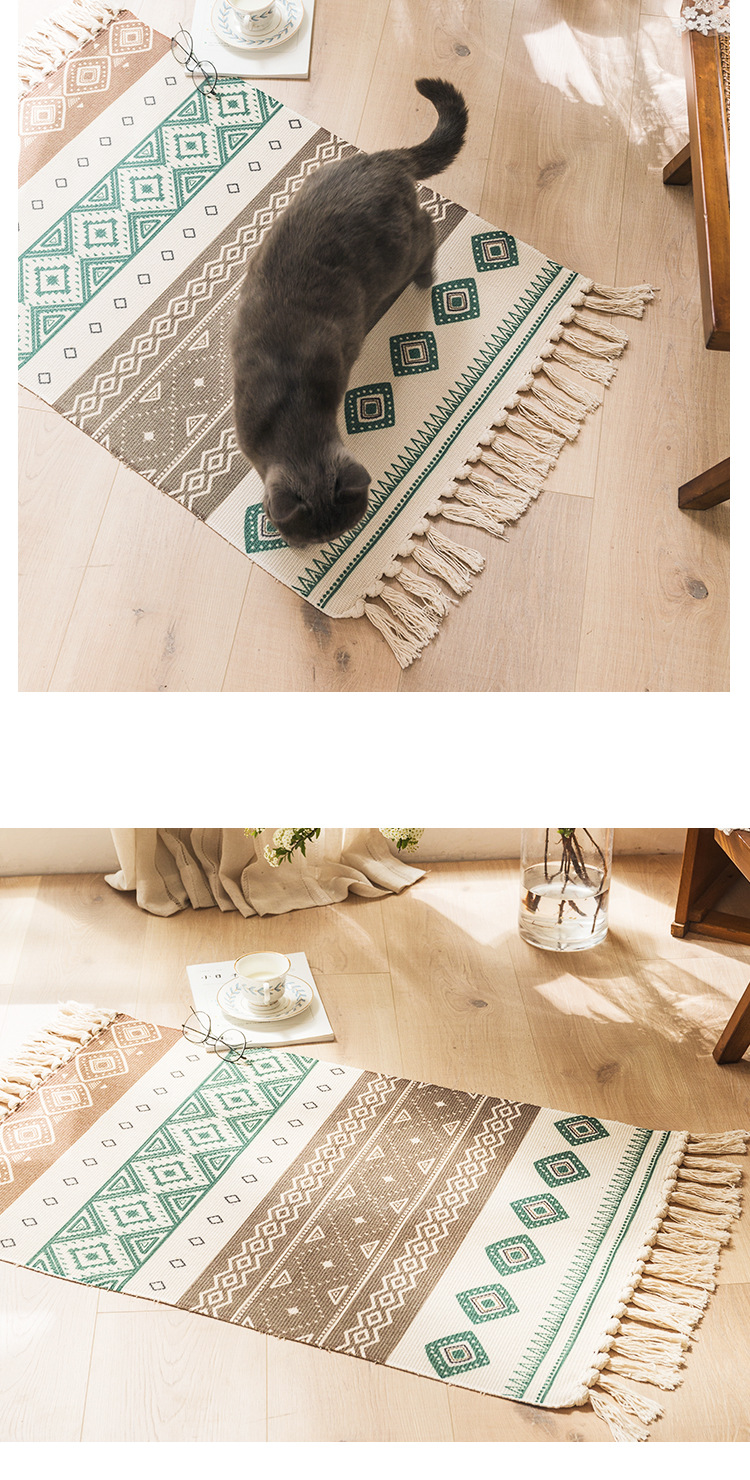 Cotton and linen household bedroom floor MATS, bedside floor MATS, living room sofa and coffee table, hand-fringed carpet, machine washable pic 18