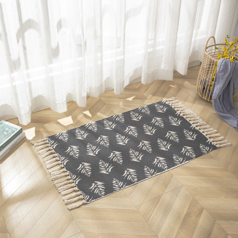 Nordic coffee table, cotton thread woven tassel floor mat, simple bedroom carpet, bedside blanket, living room bay window mat, office pic 27