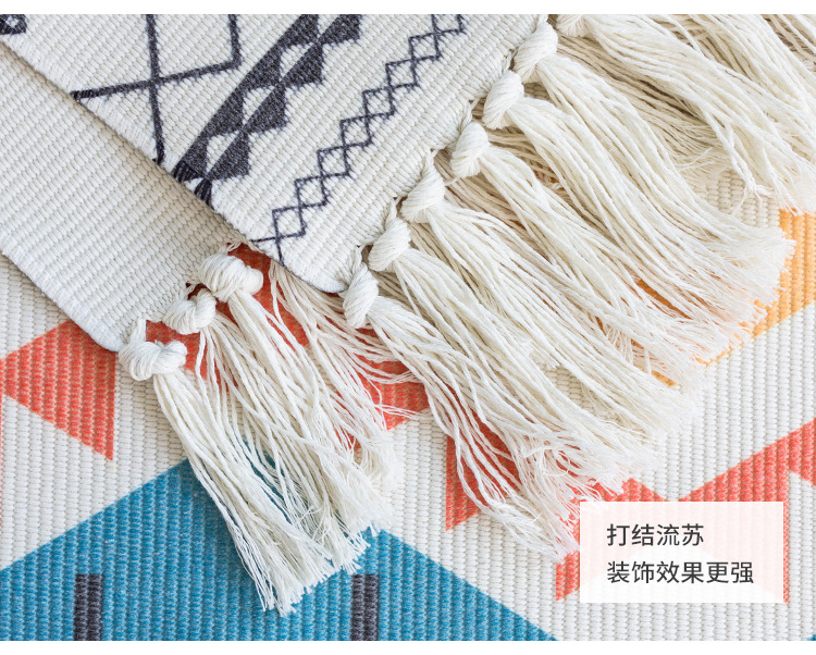 Nordic coffee table, cotton thread woven tassel floor mat, simple bedroom carpet, bedside blanket, living room bay window mat, office pic 6