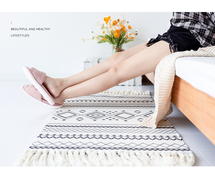 Nordic coffee table, cotton thread woven tassel floor mat, simple bedroom carpet, bedside blanket, living room bay window mat, office pic 12
