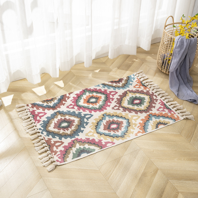Nordic coffee table, cotton thread woven tassel floor mat, simple bedroom carpet, bedside blanket, living room bay window mat, office pic 22