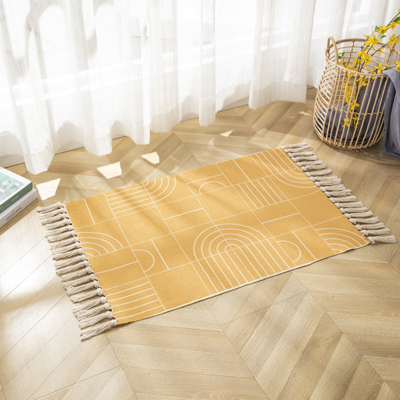 Nordic coffee table, cotton thread woven tassel floor mat, simple bedroom carpet, bedside blanket, living room bay window mat, office pic 26