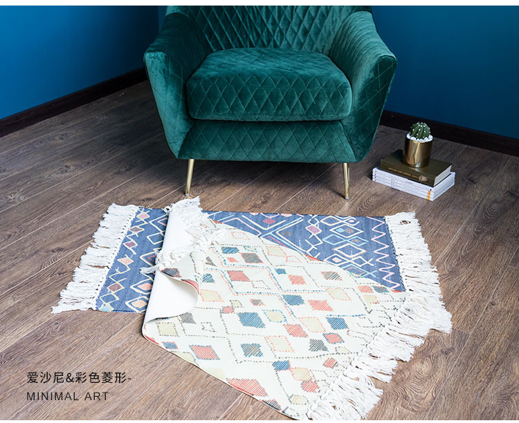 Nordic coffee table, cotton thread woven tassel floor mat, simple bedroom carpet, bedside blanket, living room bay window mat, office pic 16