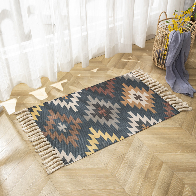 Nordic coffee table, cotton thread woven tassel floor mat, simple bedroom carpet, bedside blanket, living room bay window mat, office pic 25