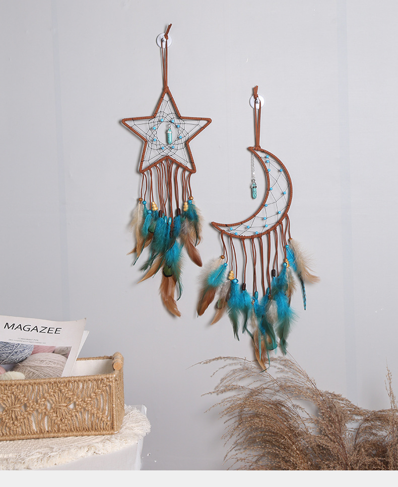 Moon and star dreamcatcher, turquoise pendant, dreamcatcher, wall decoration, wall hanging, wall decoration, room wall decoration, dreamcatcher pic 2