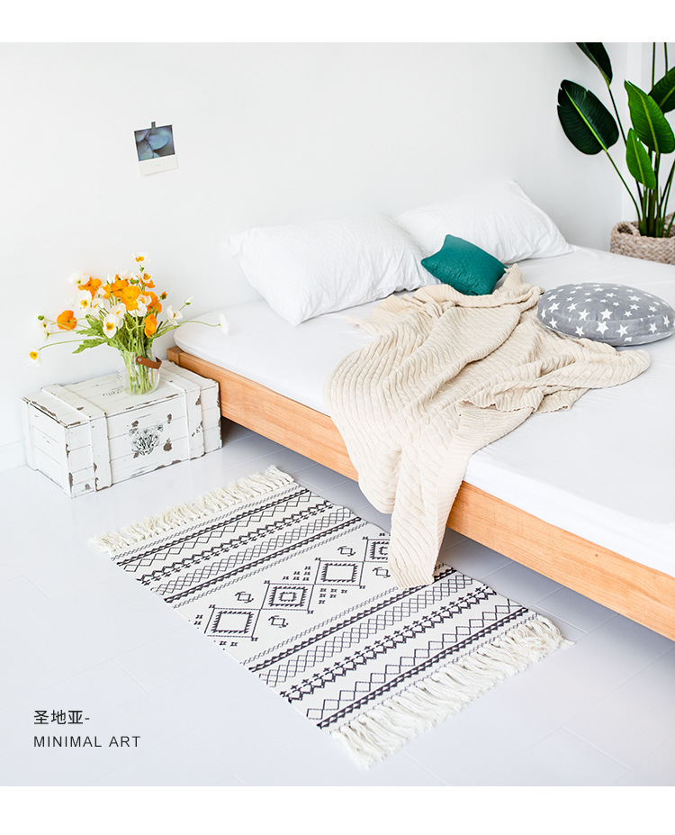 Nordic coffee table, cotton thread woven tassel floor mat, simple bedroom carpet, bedside blanket, living room bay window mat, office pic 11